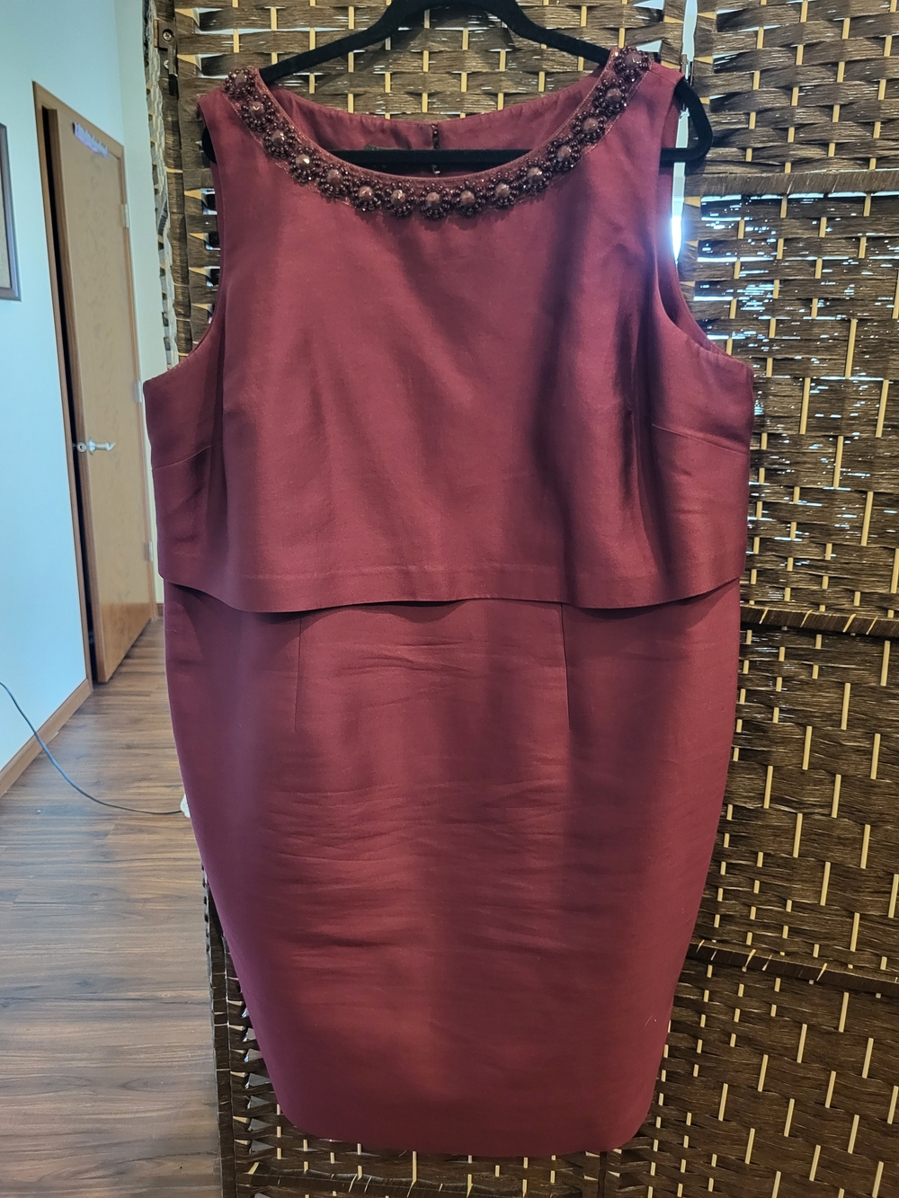 Talbots Wine Red Beaded Neckline Sheath Dress